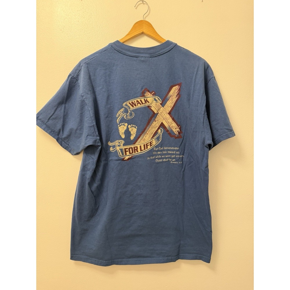 Vintage Walk For Life Jesus Religious Blue T Shirt Adult Sz Large Jesus Tee 90s